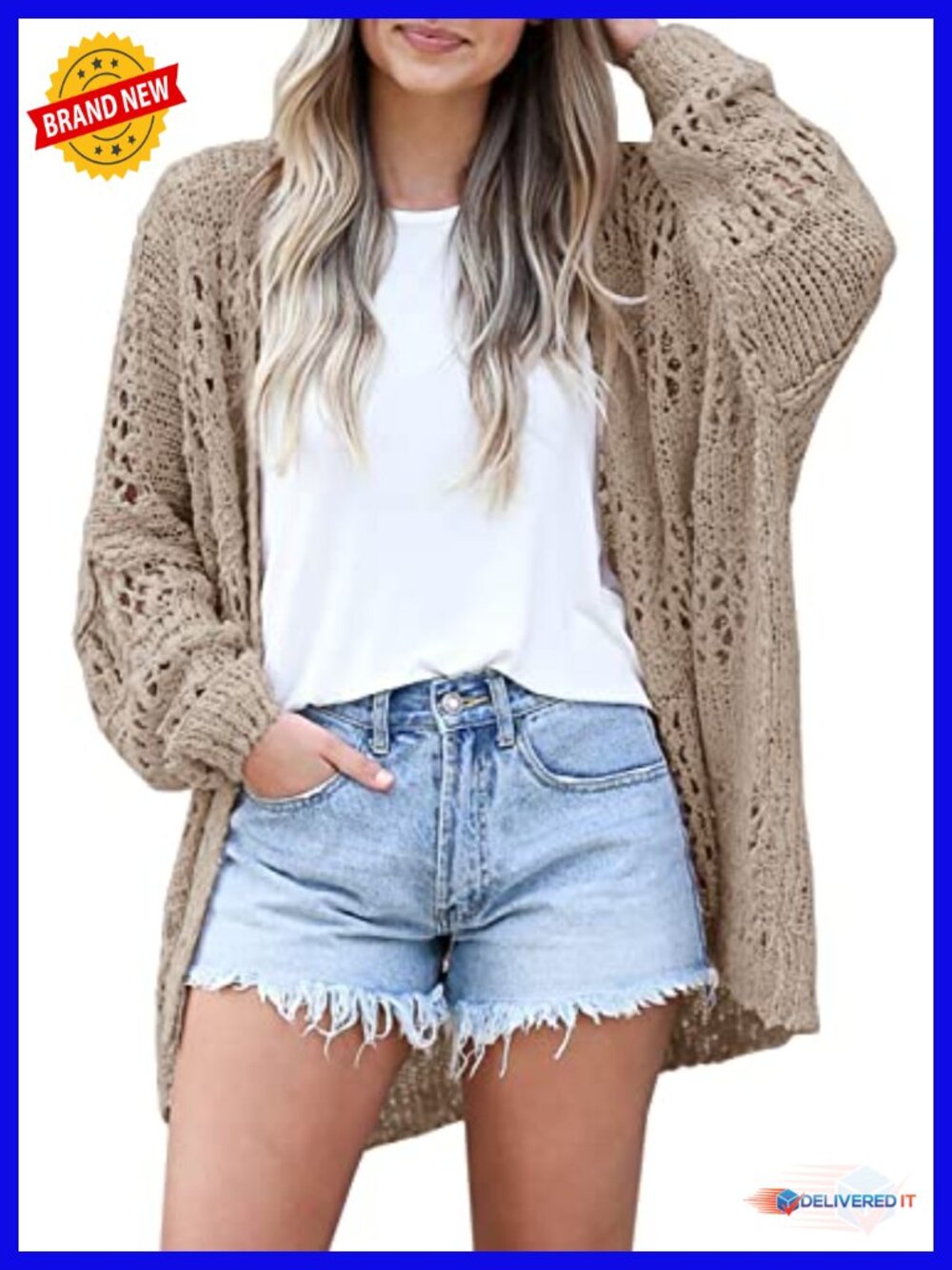 Crochet Cardigan Sweater Lightweight Boho Oversized Long Sleeve Open Front Knit
